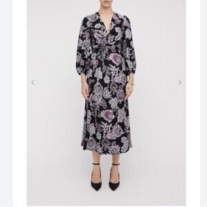 SCANLAN THEODORE BLACK / PINK MULTI PAISLEY PRINTED LONG SLEEVED 100% SILK DRESS